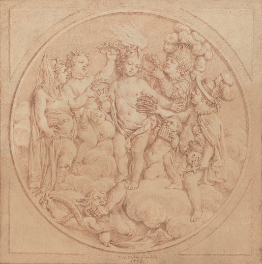 Allegory of Fame by Charles-Nicolas Cochin II (French, 1715 - 1790), 16X12"(A3)Poster Print
