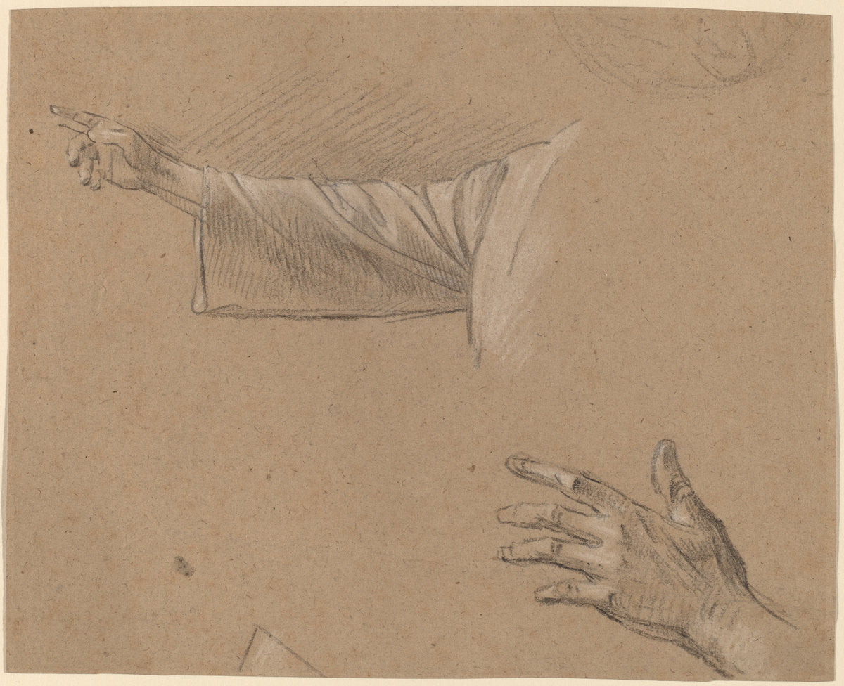 Study of a Right Arm and a Left Hand by Benjamin West (American, 1738 - 1820), 16X12"(A3)Poster Print
