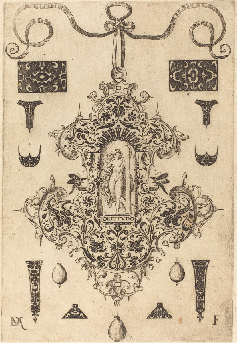 Large Pendant, Strength Standing at Centre by Daniel Mignot (German, active 1593/1596), 16X12"(A3)Poster Print