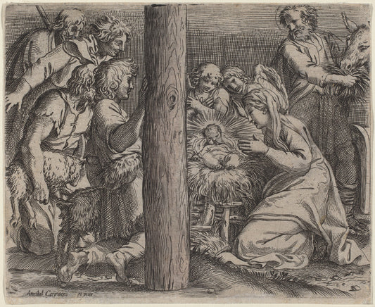 The Adoration of the Shepherds by Annibale Carracci (Italian, 1560 - 1609), 16X12"(A3)Poster Print
