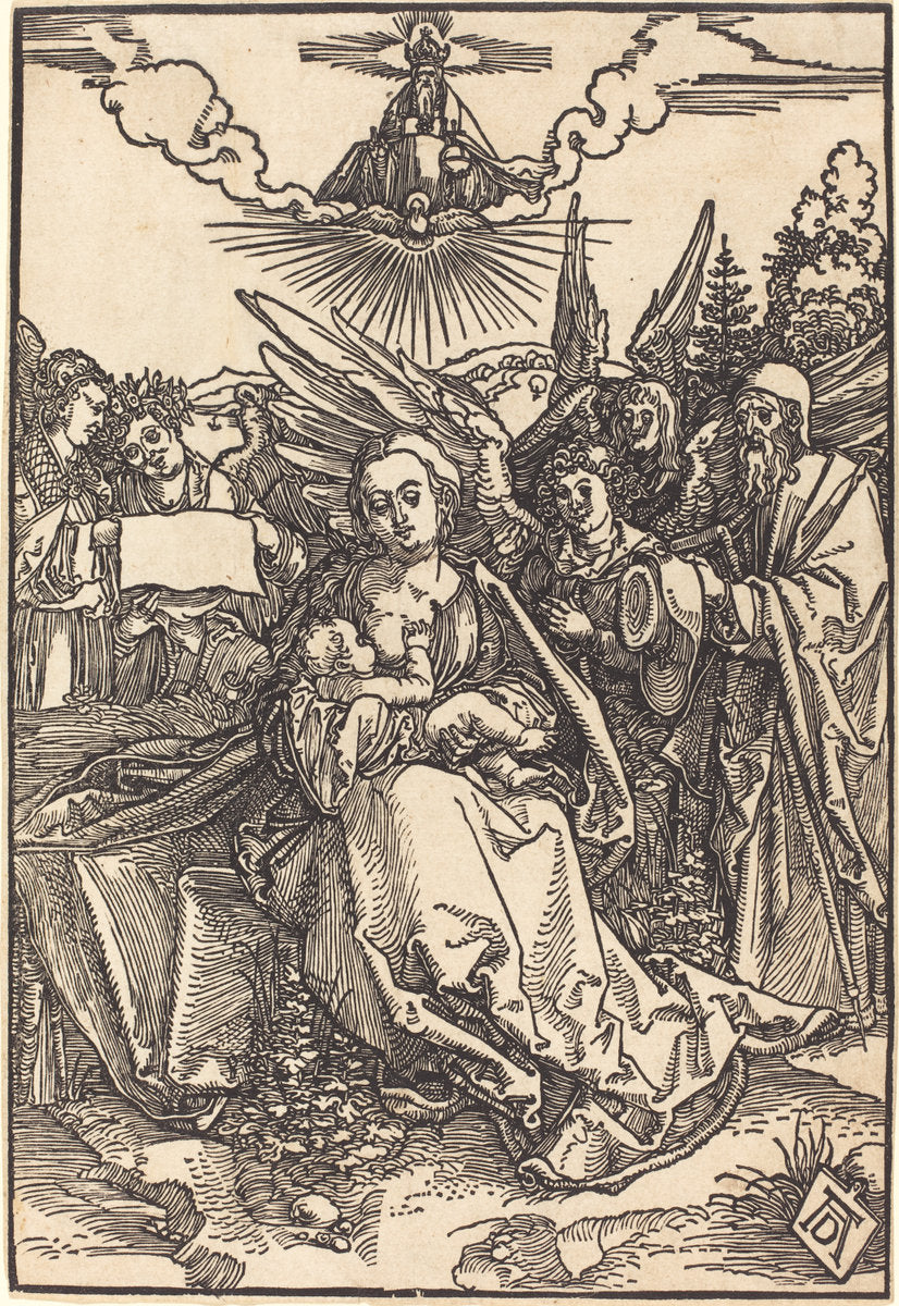 The Holy Family with Five Angels by Albrecht Dürer (German, 1471 - 1528), 16X12"(A3)Poster Print