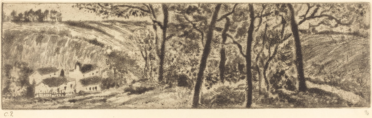 The Long Landscape (Paysage en long) by Camille Pissarro (French, 1830 - 1903), 16X12"(A3)Poster Print