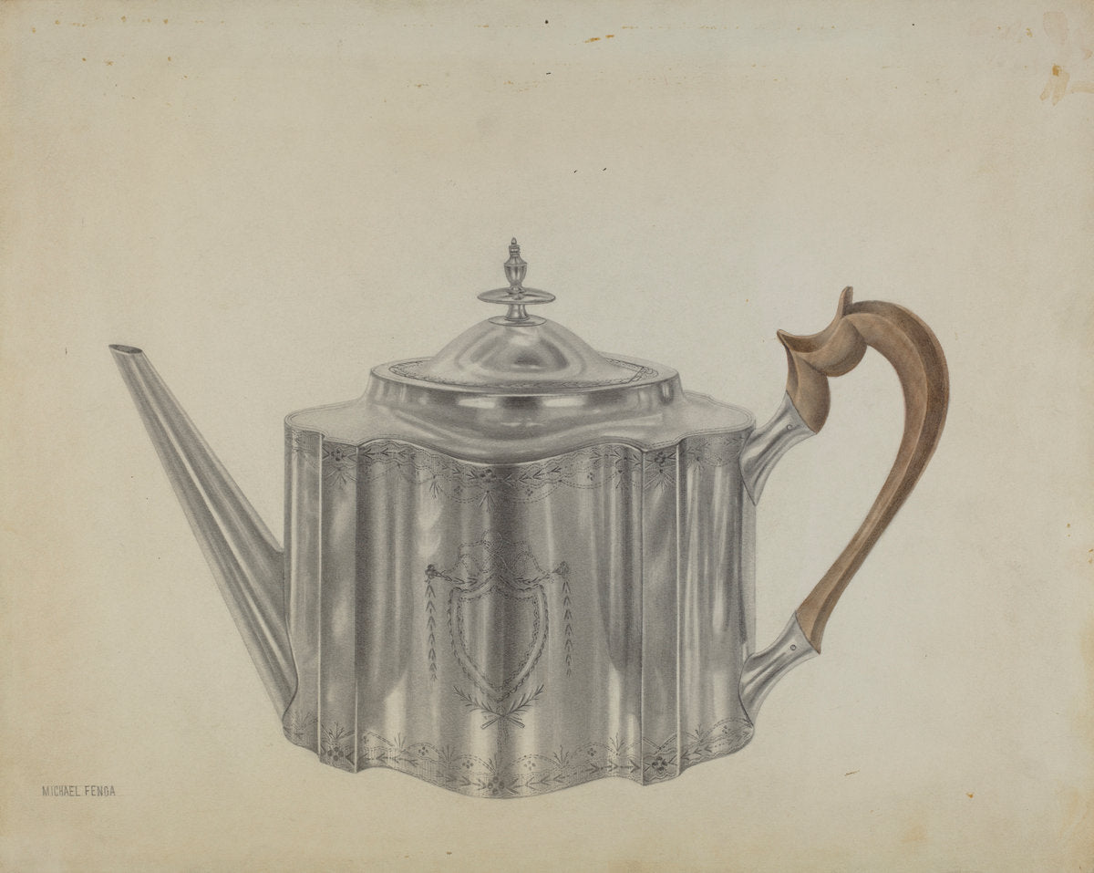 Silver Teapot by Michael Fenga (American, active c. 1935), 16X12"(A3)Poster Print