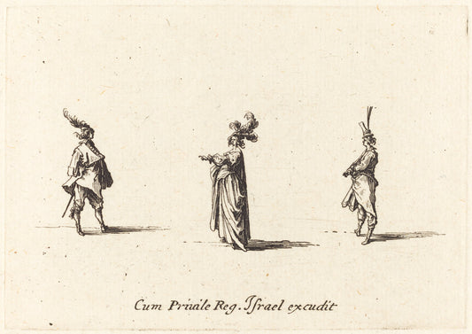 Lady with Plumed Hat, and Two Gentlemen by Jacques Callot (French, 1592 - 1635), 16X12"(A3)Poster Print