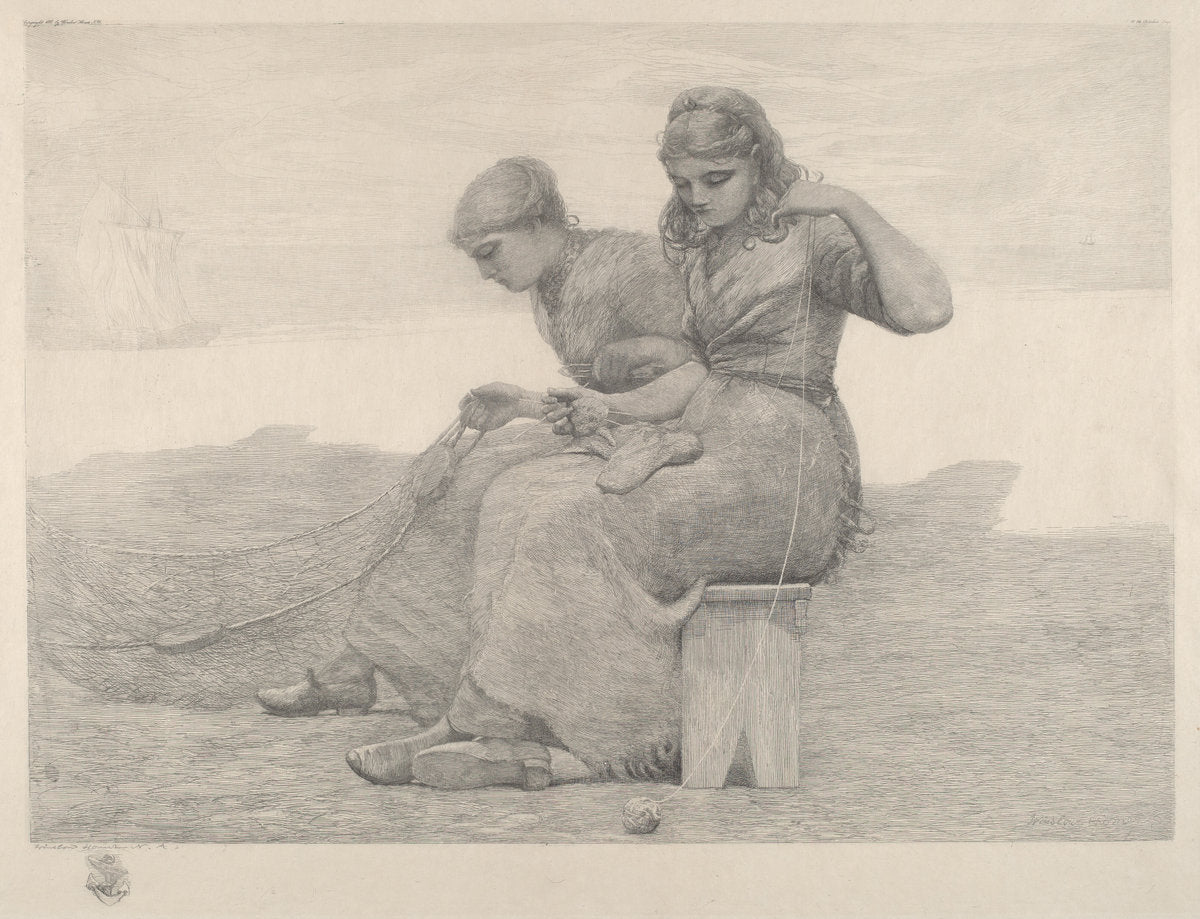 Mending Nets by Winslow Homer (American, 1836 - 1910), 16X12"(A3)Poster Print