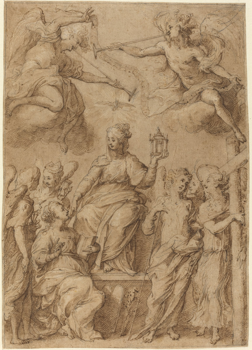 Ecclesia Surrounded by Angels Holding the Instruments of the Passion by Attributed to Bernardo Strozzi (Genoese-Venetian, 1581/1582 - 1644), 16X12"(A3)Poster Print
