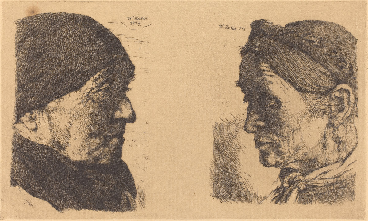 Old Man and Old Woman by Wilhelm Leibl (German, 1844 - 1900), 16X12"(A3)Poster Print