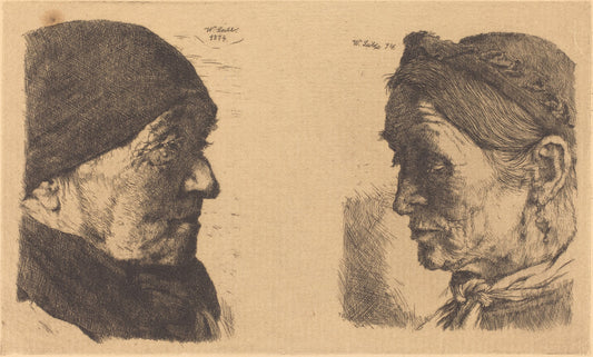 Old Man and Old Woman by Wilhelm Leibl (German, 1844 - 1900), 16X12"(A3)Poster Print