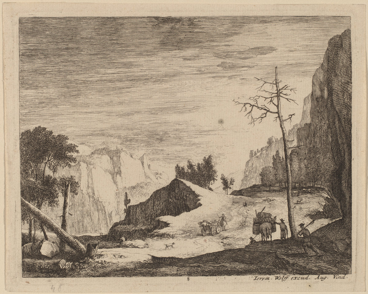 Mountainous Landscape with a Cart: pl.8 by Roelant Roghman and Melchior Küsel (Dutch, 1627 - 1692), 16X12"(A3)Poster Print