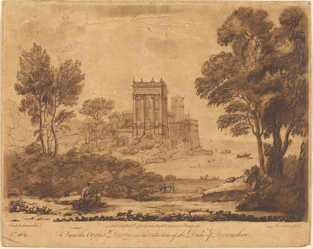 Landscape No. 162 from "Liber Veritatis" by Richard Earlom after Claude Lorrain (British, 1743 - 1822), 16X12"(A3)Poster Print