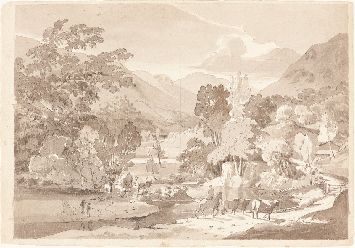 first half 19th century by British 19th Century (A Mountainous Landscape), 16X12"(A3)Poster Print