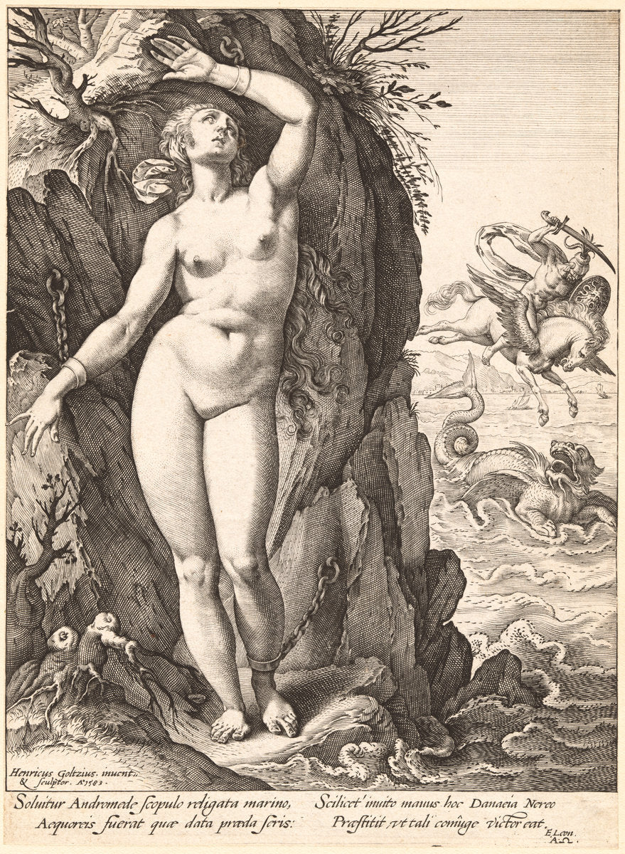 Perseus Freeing Andromeda by Hendrik Goltzius (Dutch, 1558 - 1617), 16X12"(A3)Poster Print
