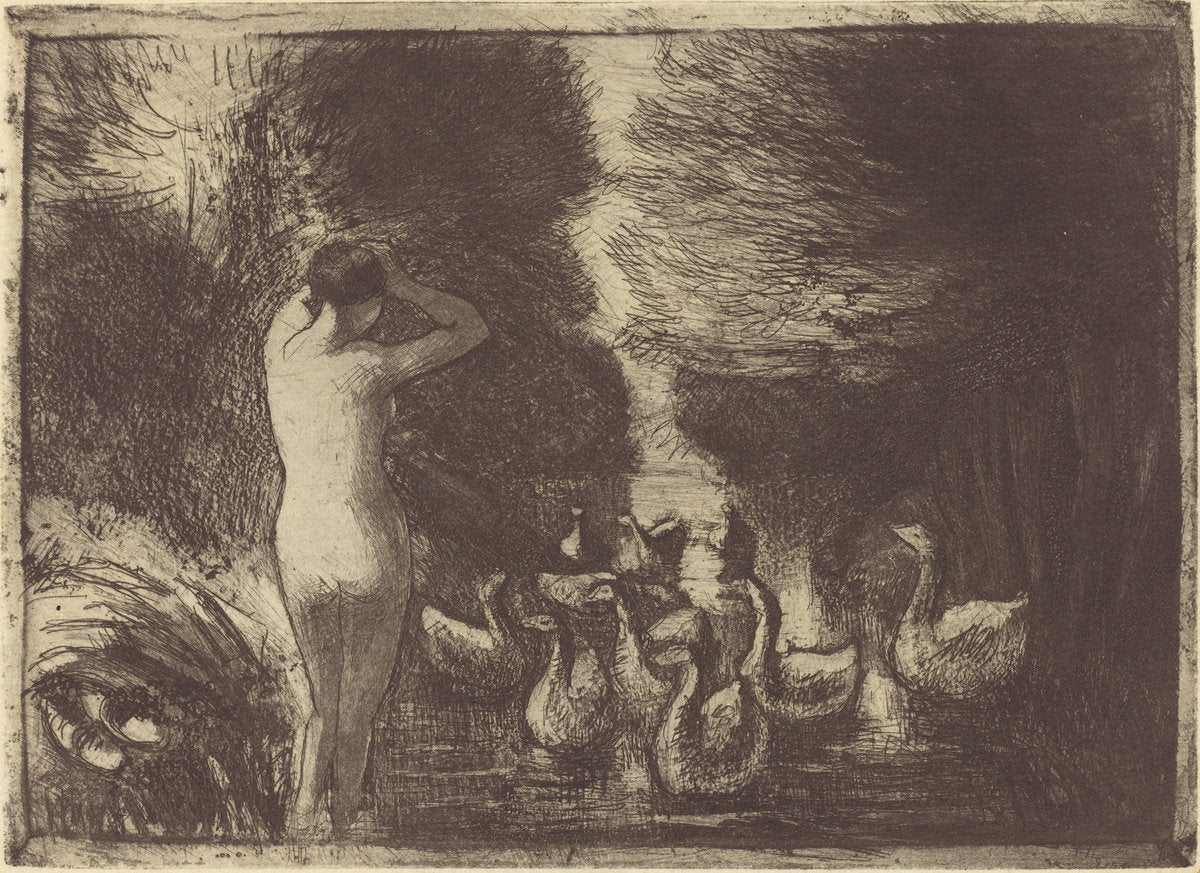 Baigneuse aux oies (Bathers with Geese) by Camille Pissarro (French, 1830 - 1903), 16X12"(A3)Poster Print