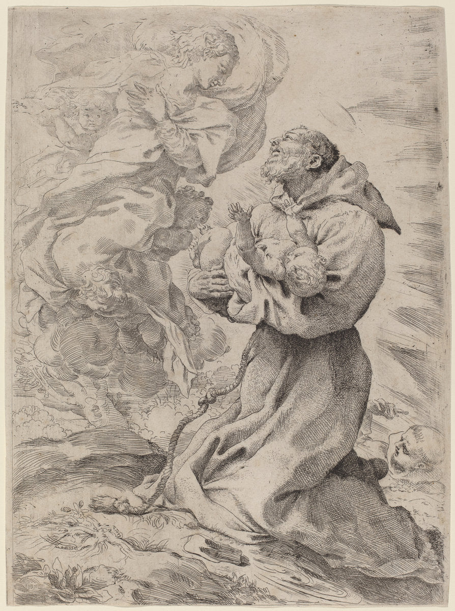 Saint Francis with the Christ Child by Pietro Faccini (Italian, c. 1562 - 1602), 16X12"(A3)Poster Print