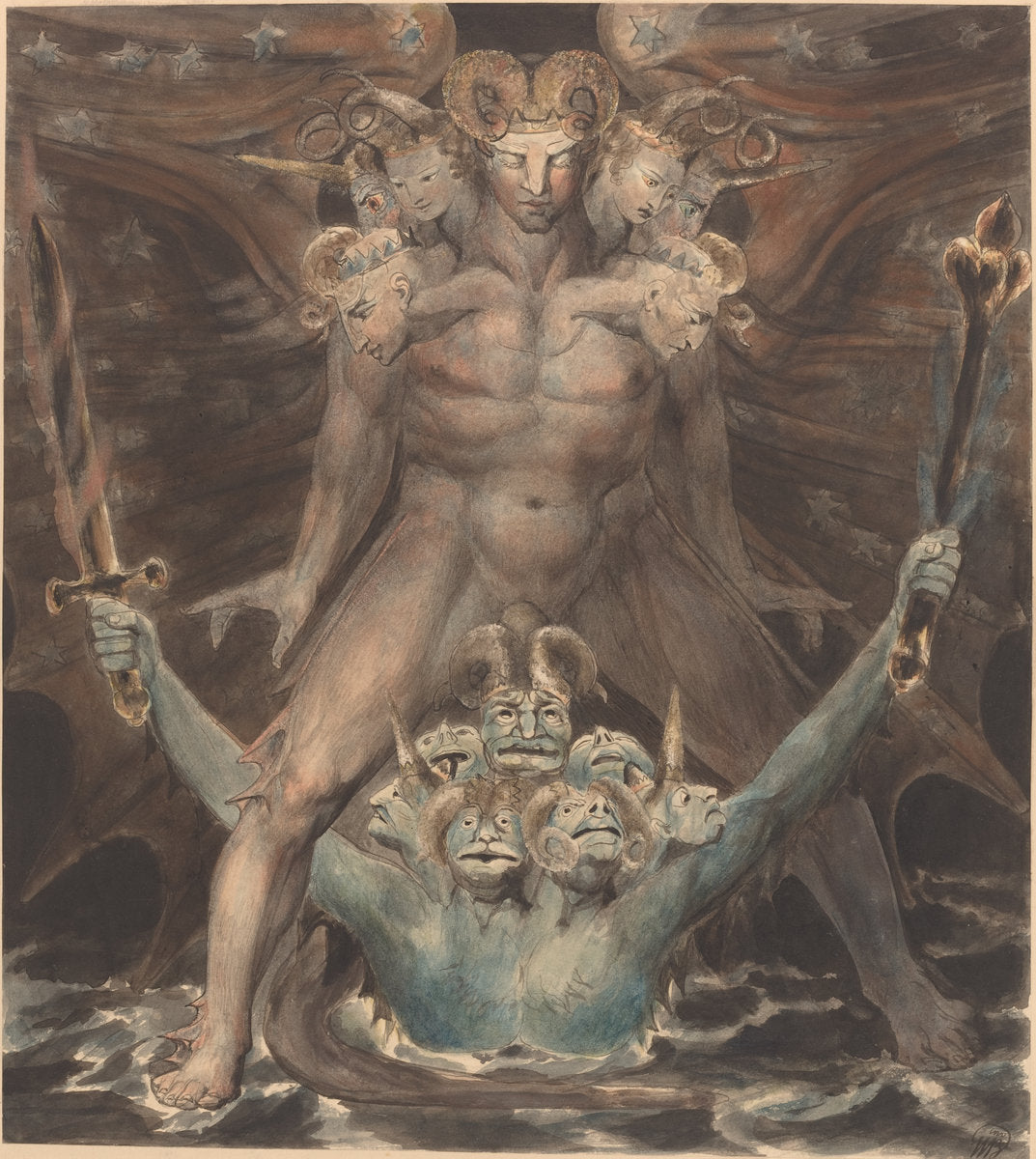 The Great Red Dragon and the Beast from the Sea by William Blake (British, 1757 - 1827), 16X12"(A3)Poster Print