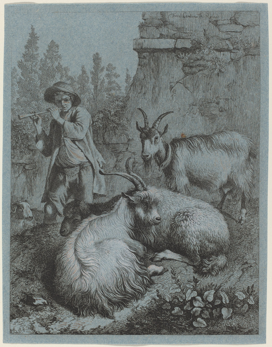 Goatherd Piping to Four Goats by Francesco Londonio (Italian, 1723 - 1783), 16X12"(A3)Poster Print