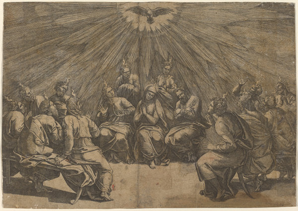 Pentecost by Gian Jacopo Caraglio after Raphael (Italian, c. 1500 - 1565), 16X12"(A3)Poster Print