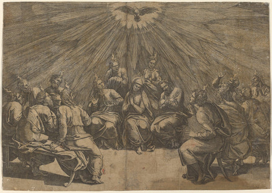 Pentecost by Gian Jacopo Caraglio after Raphael (Italian, c. 1500 - 1565), 16X12"(A3)Poster Print