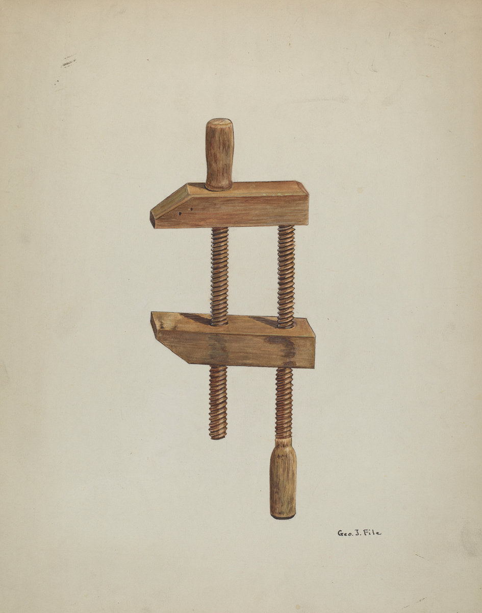 Walnut Screw Clamp by George File (American, active c. 1935), 16X12"(A3)Poster Print