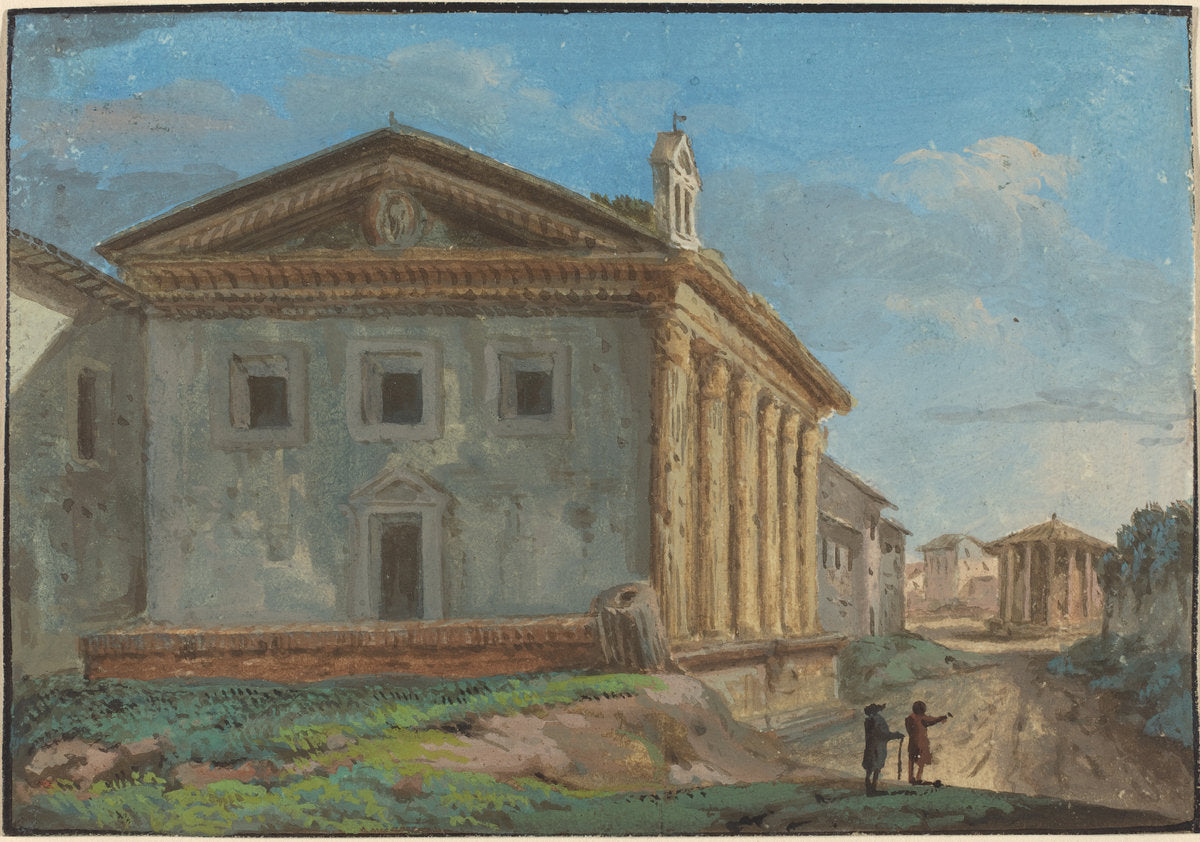gouache on laid paper by Italian 18th Century (Tempio della Fortuna Virile with the Tempio di Vesta in the Distance), 16X12"(A3)Poster Print