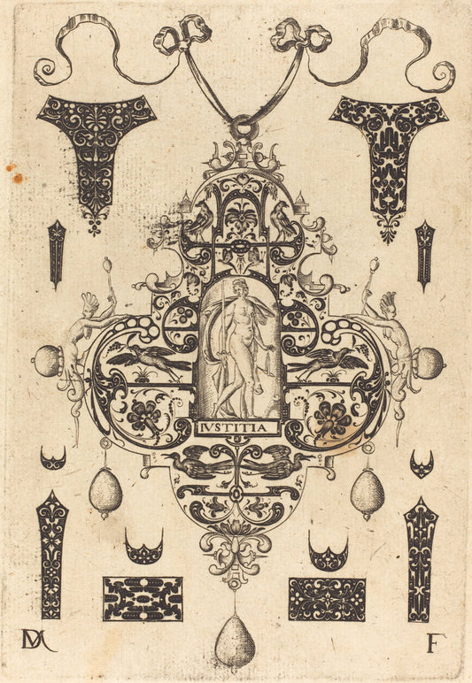 Large Pendant, Justice Standing at Centre by Daniel Mignot (German, active 1593/1596), 16X12"(A3)Poster Print