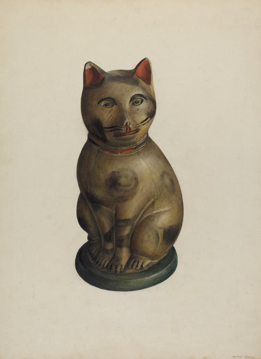 Pa. German Seated Chalkware Cat by Mina Lowry (American, 1894 - 1942), 16X12"(A3)Poster Print