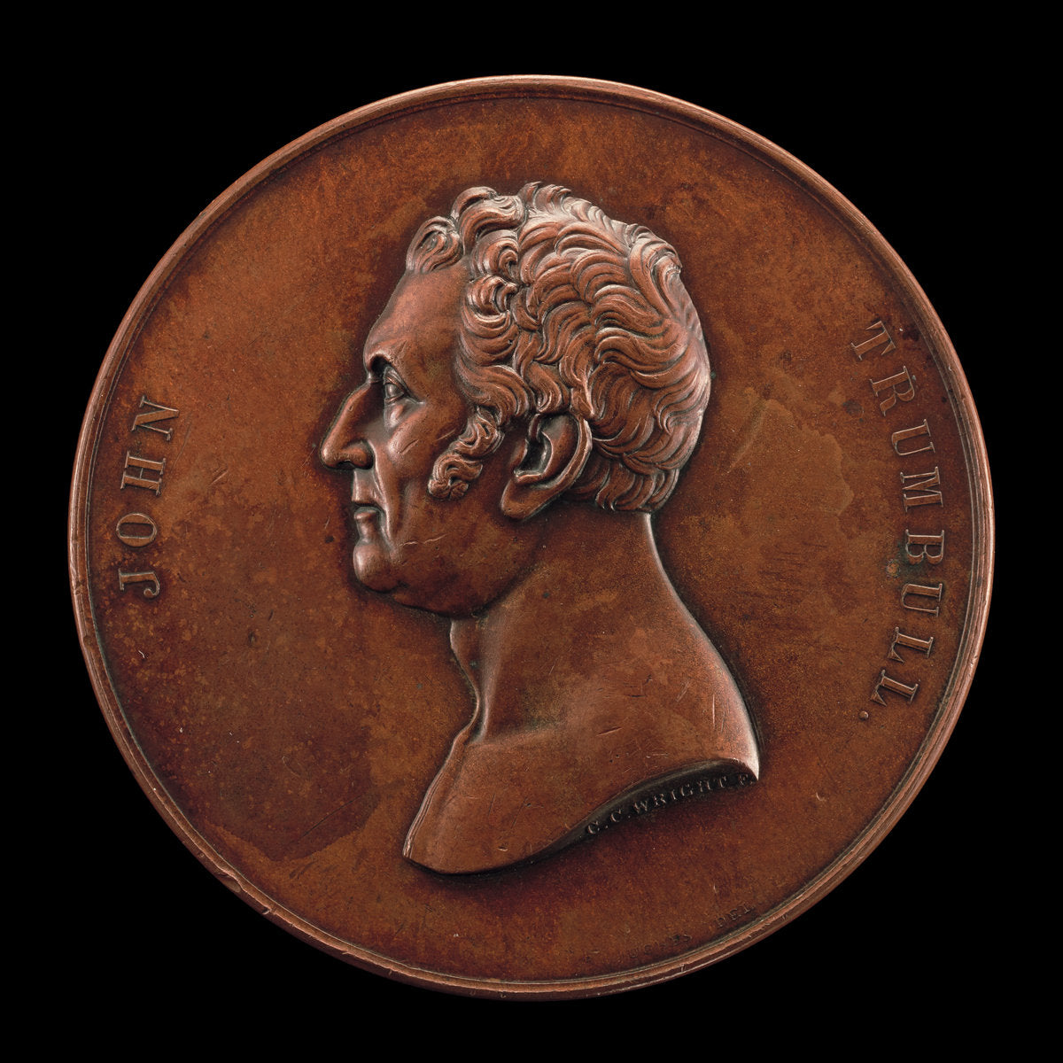 John Trumbull, 1756-1843, Painter [obverse] by Charles Cushing Wright, die engraver, after design by Robert Ball Hughes (American, 1806 - 1868), 16X12"(A3)Poster Print