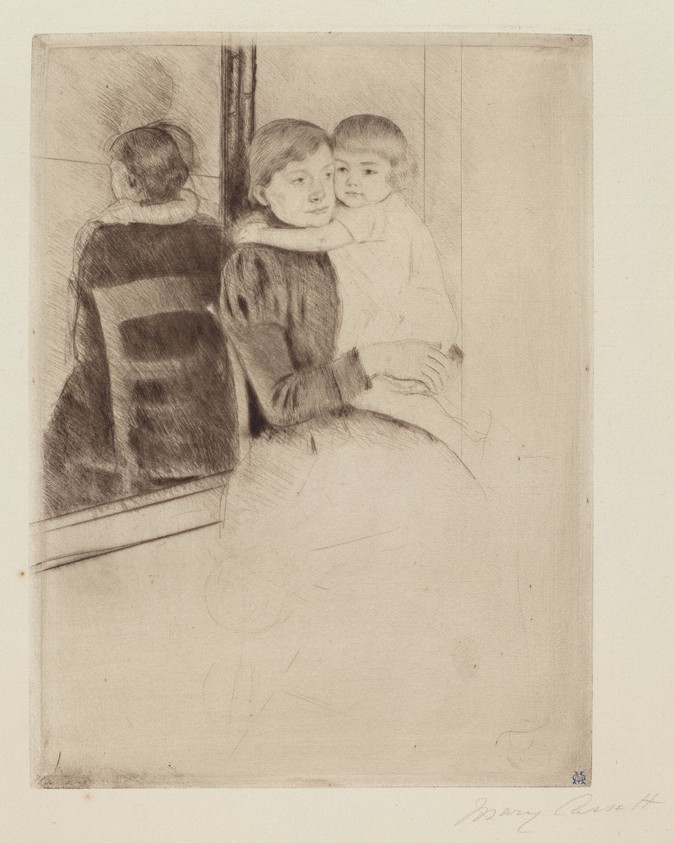 The Mirror by Mary Cassatt (American, 1844 - 1926), 16X12"(A3)Poster Print
