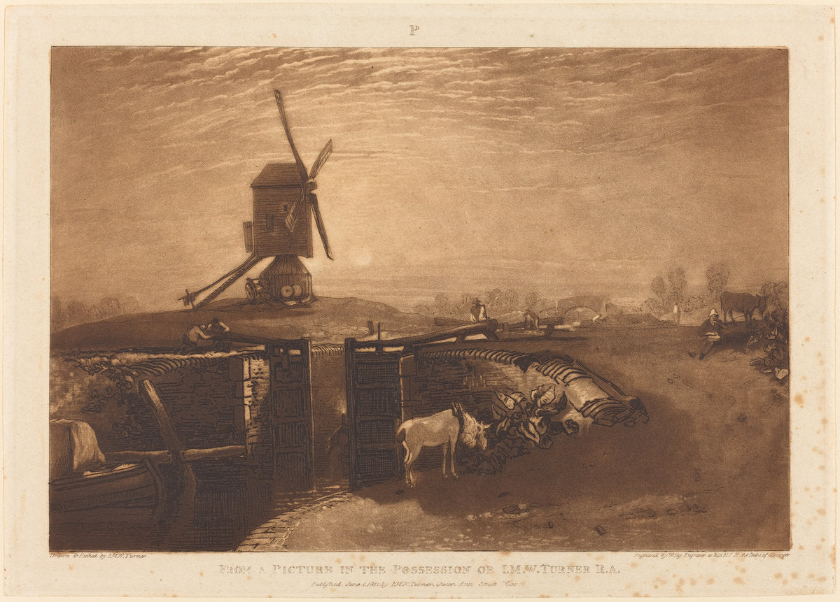 Windmill and Lock by Joseph Mallord William Turner and William Say (British, 1768 - 1834), 16X12"(A3)Poster Print