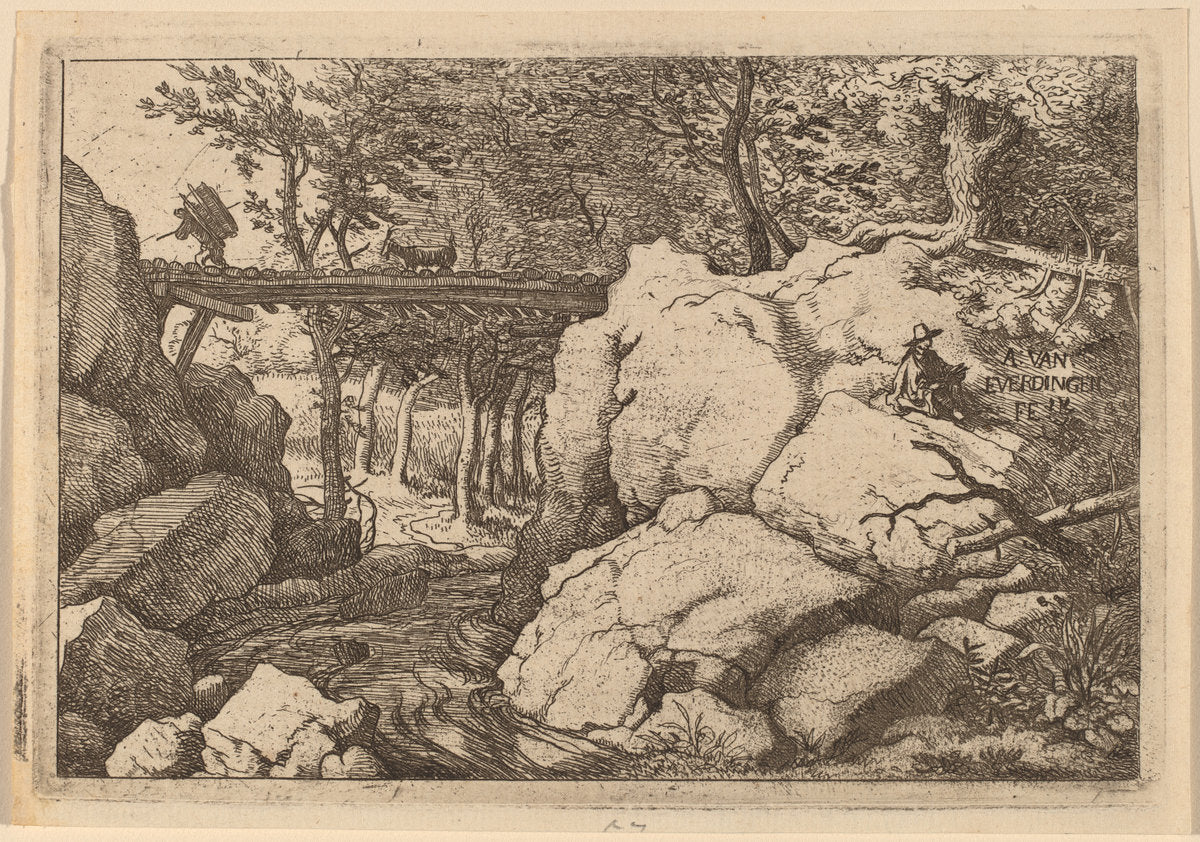 Goat on a small Bridge by Allart van Everdingen (Dutch, 1621 - 1675), 16X12"(A3)Poster Print