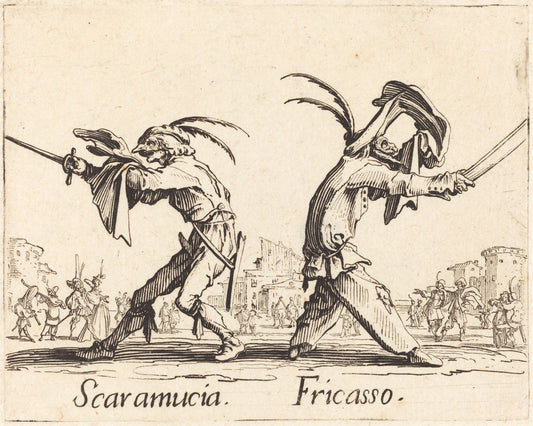 Scaramucia and Fricasso by Jacques Callot (French, 1592 - 1635), 16X12"(A3)Poster Print