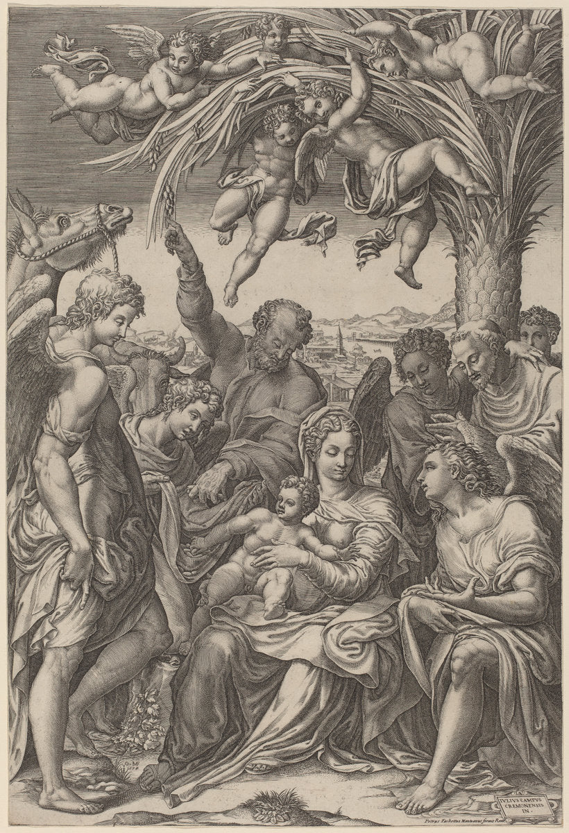 The Rest on the Flight into Egypt by Giorgio Ghisi after Giulio Campi (Italian, 1520 - 1582), 16X12"(A3)Poster Print