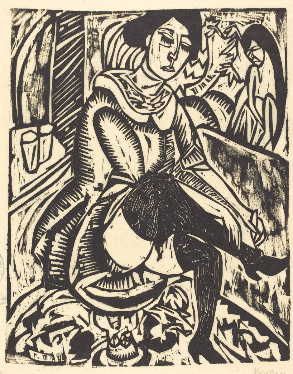 Woman Tying Her Shoe (Frau, Schuh Zuknopfend) by Ernst Ludwig Kirchner (German, 1880 - 1938), 16X12"(A3)Poster Print