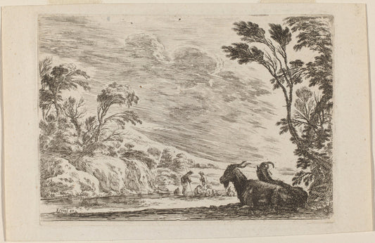 Two Goats Lying Down by Stefano Della Bella (Italian, 1610 - 1664), 16X12"(A3)Poster Print