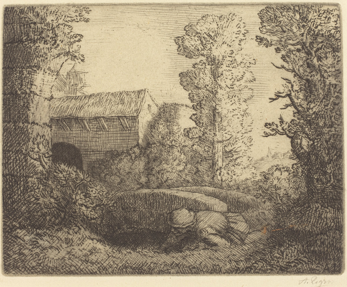 Bridge at the Mill (Le pont du moulin) by Alphonse Legros (French, 1837 - 1911), 16X12"(A3)Poster Print