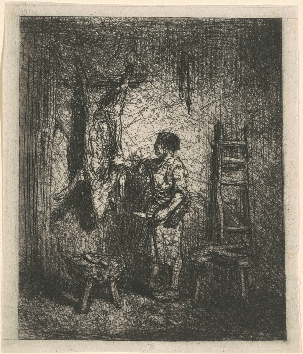 The Pig Butcher by Charles Émile Jacque (French, 1813 - 1894), 16X12"(A3)Poster Print