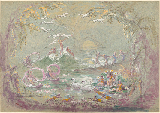 Lake Scene with Fairies and Swans by Robert Caney (British, 1847 - 1911), 16X12"(A3)Poster Print