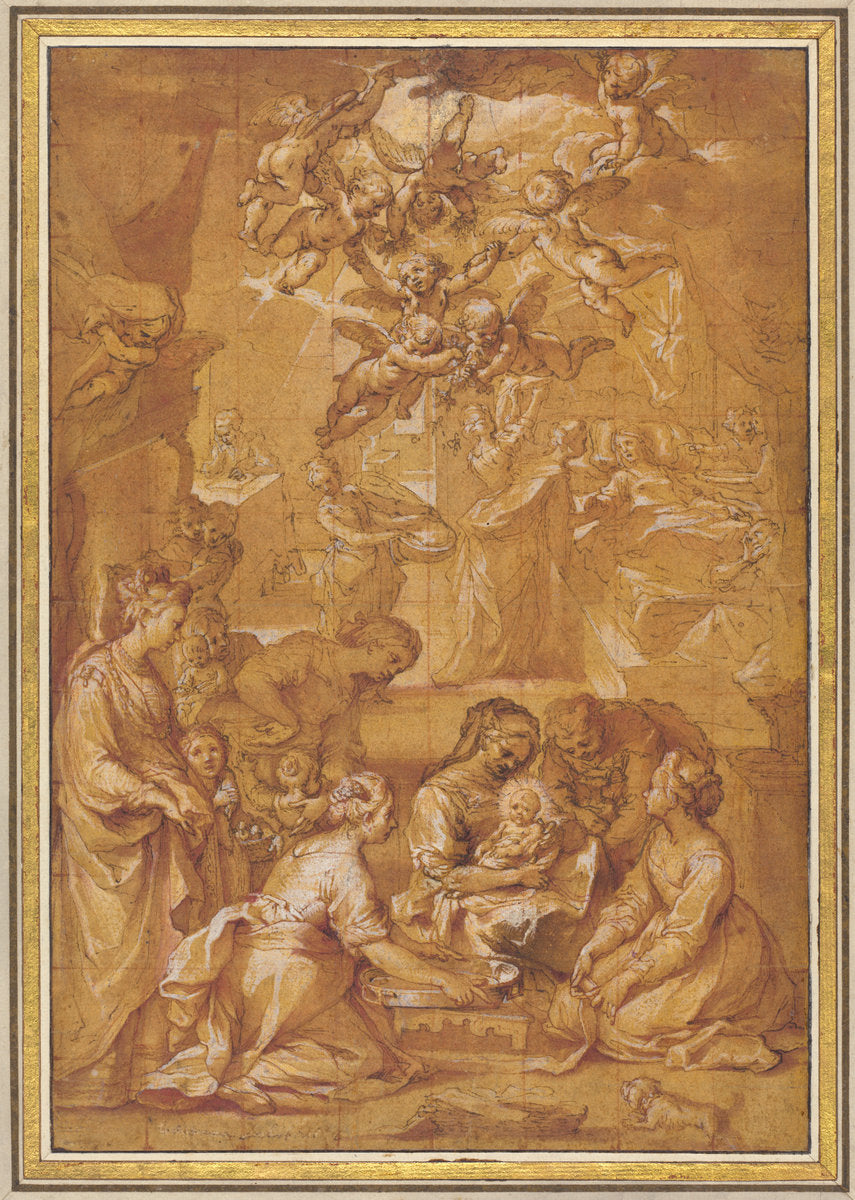 The Birth of the Virgin by Ventura Salimbeni (Sienese, 1568 - 1613), 16X12"(A3)Poster Print