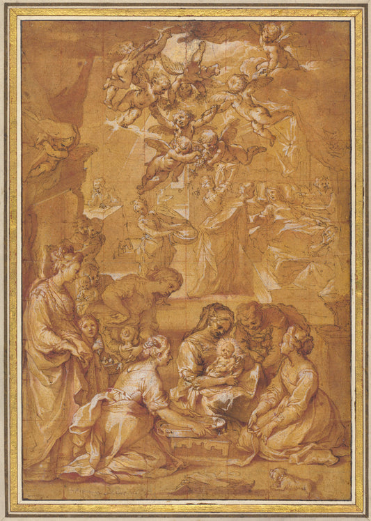 The Birth of the Virgin by Ventura Salimbeni (Sienese, 1568 - 1613), 16X12"(A3)Poster Print