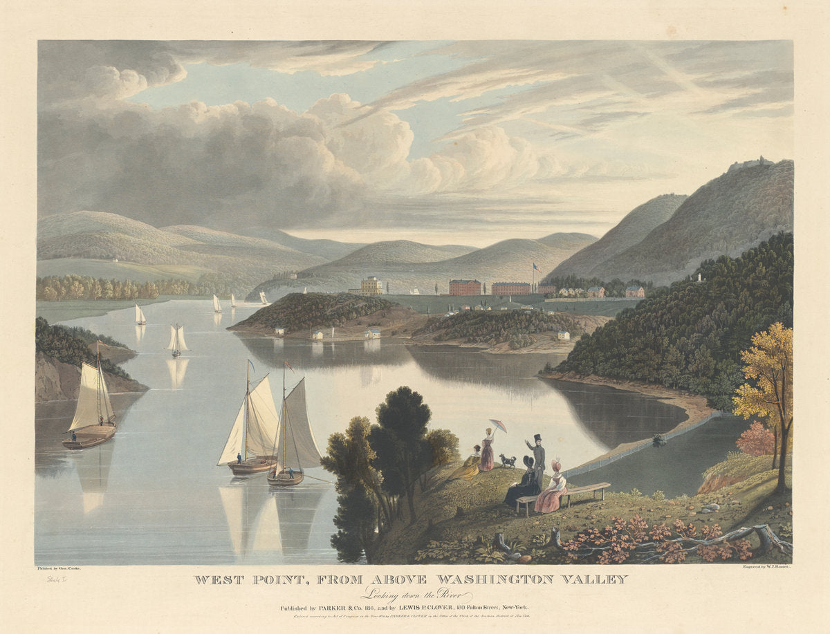 West Point, from above Washington Valley: Looking down the River by William James Bennett after George Cooke (American, born England, 1787 - 1844), 16X12"(A3)Poster Print