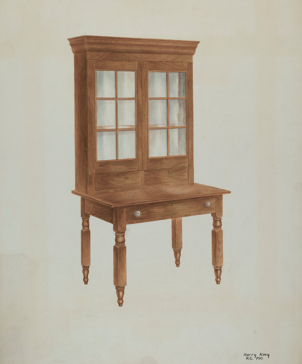 Walnut Desk and Bookcase by Harry King (American, 1917 - 2001), 16X12"(A3)Poster Print