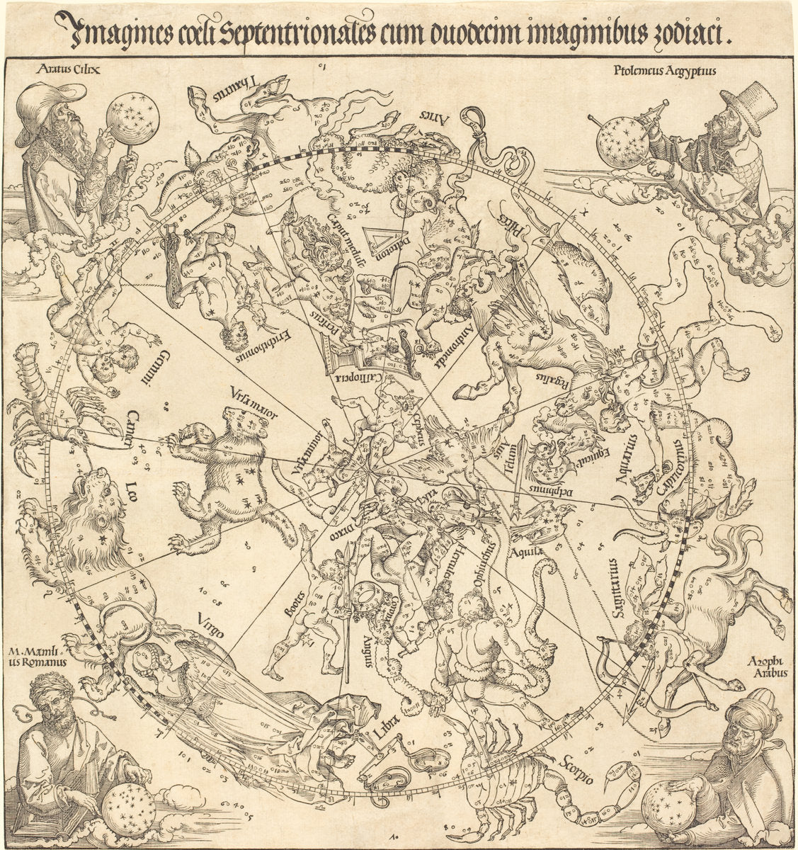 The Northern Celestial Hemisphere by Albrecht Dürer (German, 1471 - 1528), 16X12"(A3)Poster Print