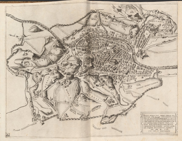 Topographical Map of Ancient Rome by Nicolaus Beatrizet (French, 1515 - 1565 or after), 16X12"(A3)Poster Print