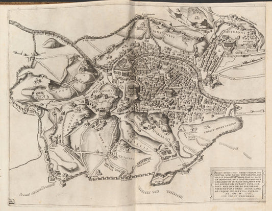 Topographical Map of Ancient Rome by Nicolaus Beatrizet (French, 1515 - 1565 or after), 16X12"(A3)Poster Print