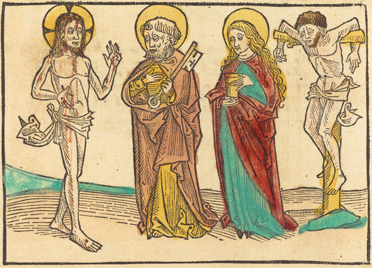 1480/1490 by German 15th Century (Christ Showing His Wounds to Peter, the Magdalene and the Good Thief), 16X12"(A3)Poster Print