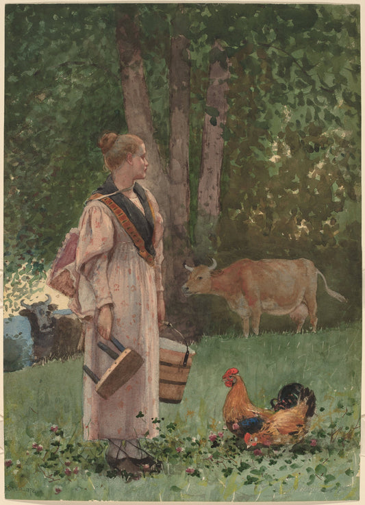 The Milk Maid by Winslow Homer (American, 1836 - 1910), 16X12"(A3)Poster Print