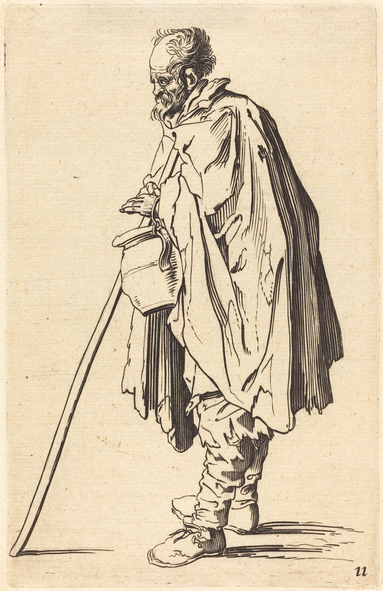 etching by after Jacques Callot (Beggar with Pot), 16X12"(A3)Poster Print