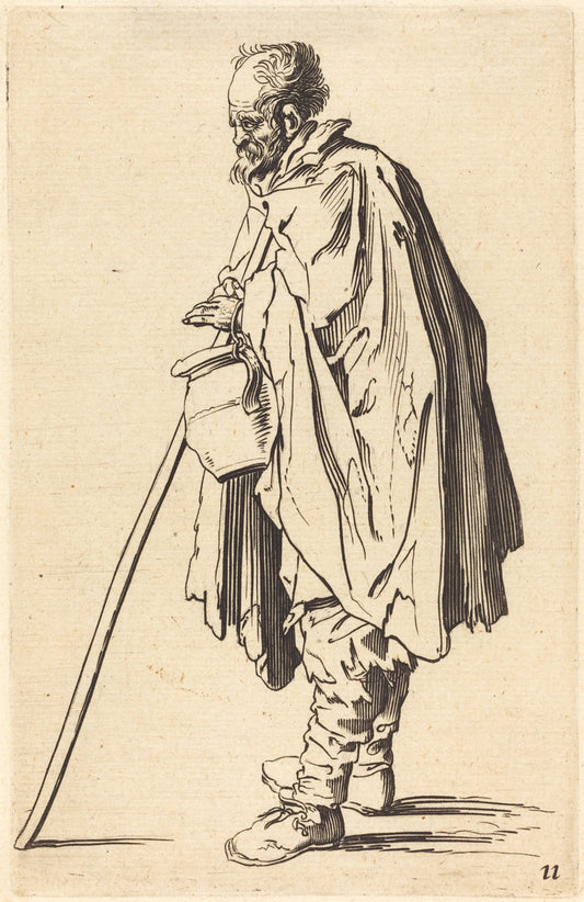 etching by after Jacques Callot (Beggar with Pot), 16X12"(A3)Poster Print