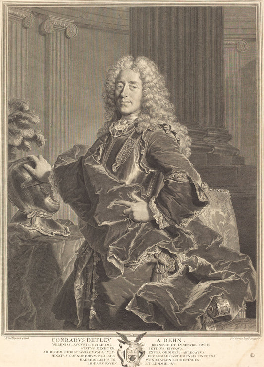 Conradus Detleu von Dehn by François Chereau I after Hyacinthe Rigaud (French, 1680 - 1729), 16X12"(A3)Poster Print