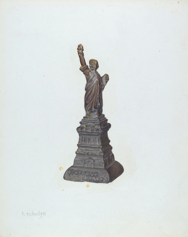 Penny Bank: Statue of Liberty by Herman Schulze (American, active c. 1935), 16X12"(A3)Poster Print